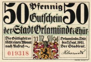 Német Birodalom/Weimari Köztársaság/Orlamünde 1921. 25Pf, 50Pf (6x), mind klf, teljes sor! T:I