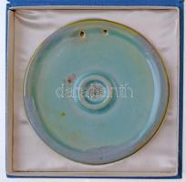 ~1970. "Kiváló Pártmunkáért - MSZMP" Zsolnay eozin emlékplakett eredeti tokban (112mm) T:1