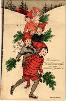 1910 Herzlichen Glükwunsch zum neuen Jahre / New Year greeting with ice skating girls. ED No. 263. litho s: Florence Hardy