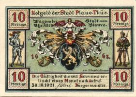 Német Birodalom/Weimari Köztársaság/Plaue 1921. 10Pf, 25Pf, 50Pf mind klf, teljes sor! T:I