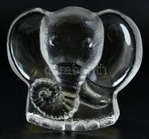 Elefántot ábrázoló plasztikus üveg levélnehezék, Riedel Austria, matricával jelzett, 10x11 cm