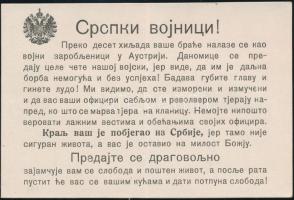 cca 1916 I. Világháborús osztrák propaganda röpcédula szerb katonáknak / Austrian propaganda flyer for Serbian solldiers.