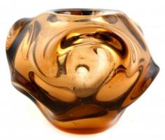 Amorf hutaüveg váza, kis kopásnyomokkal, m: 9 cm, d: 12 cm