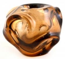 Amorf hutaüveg váza, kis kopásnyomokkal, m: 9 cm, d: 12 cm