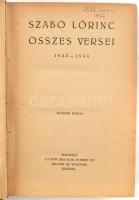 Szabó Lőrinc összes versei. 1922-1943. Bp.,1944,Új Idők,(Singer és Wolfner.) Második kiadás. Átkötöt...
