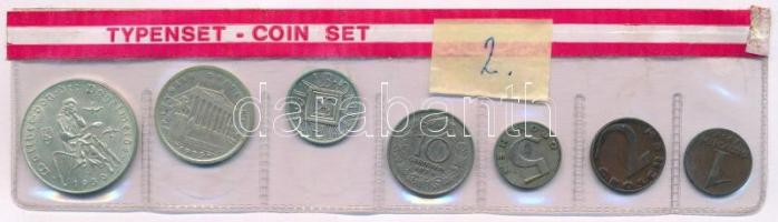 Ausztria 1925-1936. 1gr - 2Sch (7xklf) Typenset (típus sor) lezárt fóliatokban, 1/2 - 5 - 10Sch Ag érmék T:2,2-  Austria 1925-1936. 1 Groschen - 2 Schilling (7xdiff) Typenset in sealed foil packaging, with 1/2 - 5 - 10 Schilling Ag coins C:XF,VF