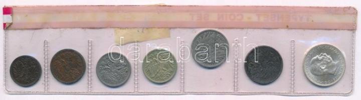 Ausztria 1893-1918. 1h - 1K (7xklf) "Typenset (típus sor)" lezárt fóliatokban, 1K Ag érme ...