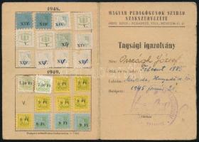 1947-49 Pedagógus szakszervezeti igazolvány tagsági bélyegekkel
