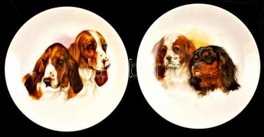 Össz. 2 db kutyákat ábrázoló, holland Ter Steege kis méretű porcelán tányér, matricás, jelzett, kopásnyomokkal, d: 13 cm