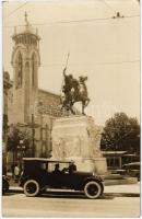 1930 Montevideo, streett view with statue, tram and automobile. photo