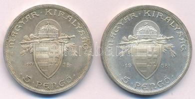 1938. 5P Ag "Szent István" (2x) T:1- patina 
Adamo P8.1
