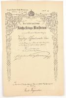 1894 Hadügyminiszériumi kinevezés másodosztályú élelmezési tisztté Edmund von Krieghammer hadügyminiszter aláírásával