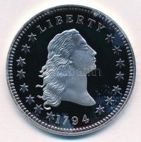 Amerikai Egyesült Államok 1794. 1$ Szabadság dollár Ag replika emlékérme (20,18g/40mm) T:PP ujjlenyomat USA 1794. 1$ Liberty dollar Ag replica coin (20,18g/40mm) C:PP fingerprint