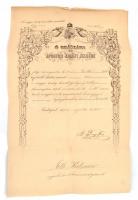 1889 Hadnagyi kinevezés d. Fejérváry Géza hadügyminiszter aláírásával