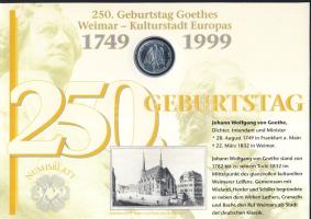 NSZK 1999. 10M Ag "Goethe" nagyalakú, dekoratív érmés, bélyeges emléklapon "Numisblatt 3/99" T:BU