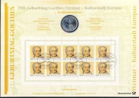 NSZK 1999. 10M Ag "Goethe" nagyalakú, dekoratív érmés, bélyeges emléklapon "Numisblat...