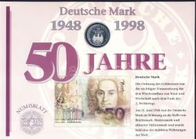 NSZK 1999. 10M Ag "50 éves a Márka" nagyalakú, dekoratív érmés, bélyeges emléklapon "Numisblatt3/98" T:BU