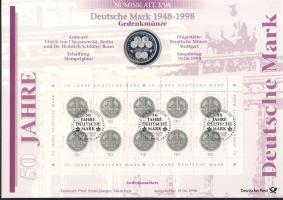 NSZK 1999. 10M Ag "50 éves a Márka" nagyalakú, dekoratív érmés, bélyeges emléklapon "...