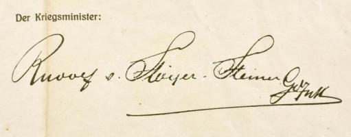 1917 Főhadnagyi kinevezés Rudolf Stöger-Steiner von Steinstätten hadügyminiszter aláírásával