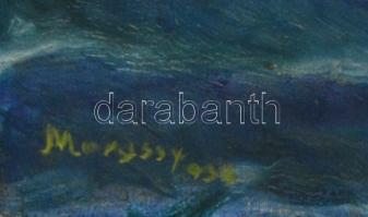 Marossy Gábor (?-?): Vitorláshajó háborgó tengeren. Olaj, vászon, sérült, jelzett és datált (934), f...