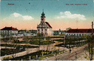 1917 Hatvan, Római katolikus templom és tér. Vasúti levelezőlapárusítás 3. sz. 1916.