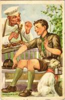 1939 A cserkész takarékos. Cserkész levelezőlapok kiadóhivatala / Hungarian boy scout art postcard s: Márton L. (EK)