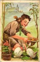 1939 A cserkész szereti a növényeket, jó az állatokhoz és kíméli a növényeket. Cserkész levelezőlapok kiadóhivatala / Hungarian boy scout art postcard s: Márton L. (EK)