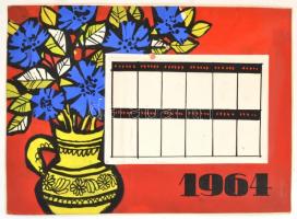 Lengyel Sándor (1930-1988): 1964 naptár terv, vegyes technika, papír, vékony kartonra kasírozva, jelzés nélkül, 23x31,5 cm