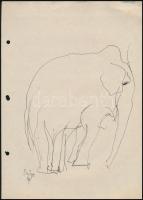 Szőnyi Jenő (1902-?): Elefánt. Toll, papír, jelzett és datált (67), bal oldalán lyukasztott, 29x21 cm