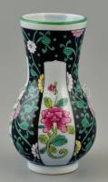 Herendi Siang Noir mintás mini váza, kézzel festett, jelzett, apró kopásnyomokkal, m: 9 cm