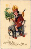 1925 Fröhliche Weihnachten! / Christmas greeting postcard, child with toys. BRC. Nr. 7596. (EK)