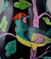 Herendi fekete bazsarózsa mintás mini váza, kézzel festett, jelzett,  apró kopásnyomokkal, m: 9 cm