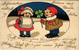 1923 Viel Glück zum neuen Jahr! / New Year greeting card, clover, winter. Amag No. 2057. (EK)