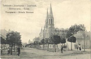 1923 Temesvár, Timisoara; Józsefváros, Bonnáz utca, zárda és templom. Hungaria Bromüta Nr. 101. / Iosefin, Strada Bonnaz / street view, church and nunnery