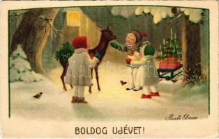 Boldog Újévet! / New Year greeting art postcard, children, litho s: Pauli Ebner (EK)