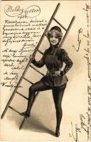 1903 Boldog Újévet! / New Year greeting art postcard, chimney sweeper girl. E.A.W. 834. litho