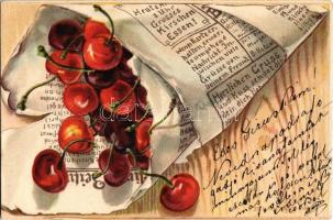 1902 Cherries in newspaper. Serie Düten 1257. Emb. litho