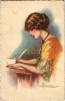 1927 Lady with letter. Italian art postcard. 2464. s: A. Busi (EK)