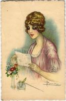 1927 Lady with letter. Italian art postcard. 2464. s: A. Busi (EK)
