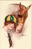 Lady with horse. Italian art postcard. C.E.I.C. 157-1. s: A. Busi