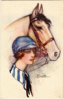 Lady with horse. Italian art postcard. C.E.I.C. 157-5. s: A. Busi