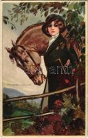 Lady with horse. Italian art postcard. 316-1. s: T. Corbella (EK)