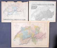 XIX. sz. Svájc 6 db térkép: rézmetszet, ofszet, litho / 6 maps of Switzerland. Copper plate, litho, and ofset