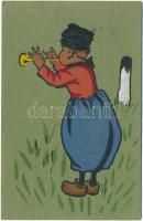 1911 Boy with trumpet. M. Munk VIenne No. 494. (EK)