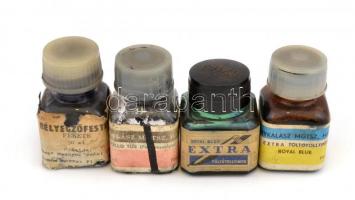 Vegyes régi és régebbi írószer tétel: 4 db tintásüveg, 1950-60 körül (3 db Aranykalász MGTSZ felirat...