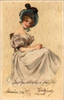 1904 Lady. Meissner & Buch Künstler-Postkarten Serie 1234. Herzenstragen litho (crease)