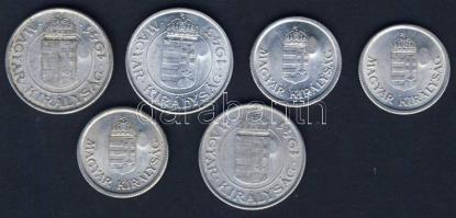 1941-44. 6db (4 klf) Alu pengő 1P + 2P "koronás-címeres" ellenjegyyel T:1,2,3