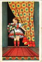 1935 Magyar folklór művészlap / Hungarian folklore art postcard s: Szilágyi G. Ilona (EK)