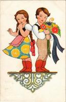 1934 Magyar folklór művészlap / Hungarian folklore art postcard s: Sz. Glatz Ilona (EK)
