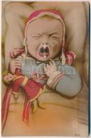1926 Crying baby mechanical postcard. A.W.H. 199. Patent (crease)